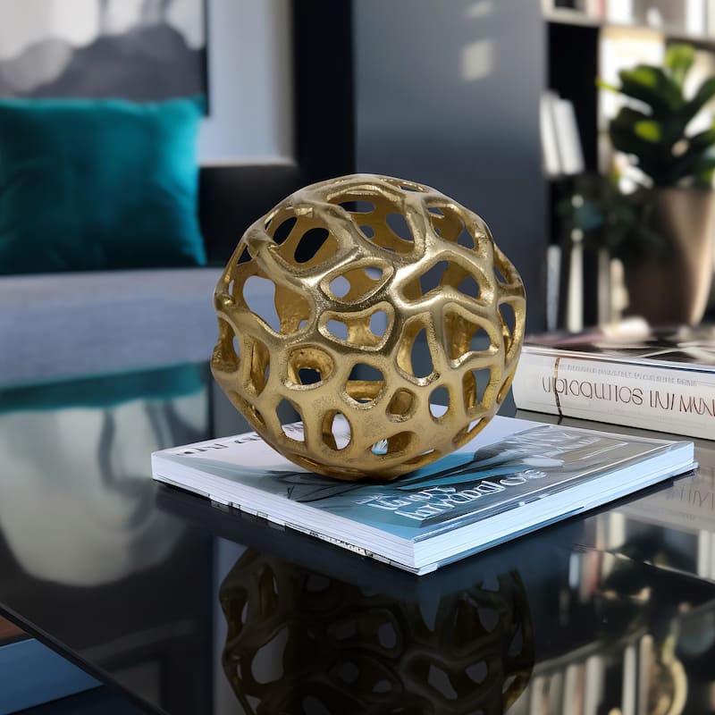 Sagebrook Home Modern Glam 6" Cut-Out Metal Round Orb - 6" x 6" x 6" - Cut-out Gold