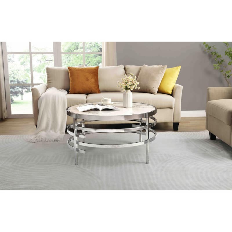 32.48'' Chrome Round Coffee Table with Sintered Stone Top