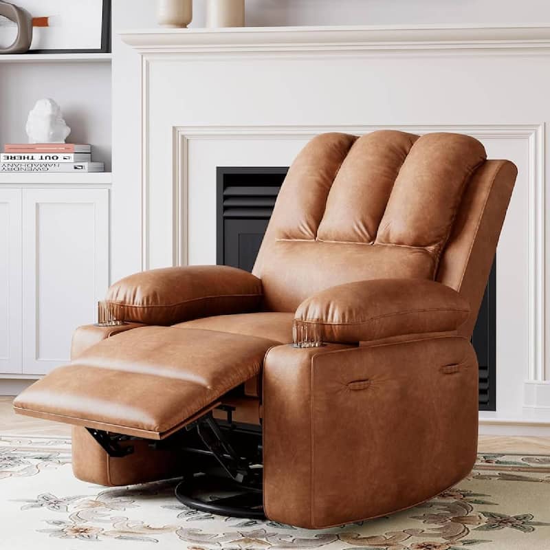 Oversized Leather Power Recliner Sofa Chair with Massage for Living Room Bedroom - Brown