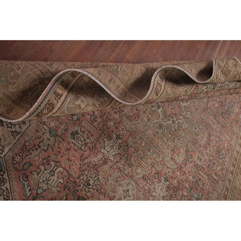 Pink Geometric Mashad Persian Vintage Area Rug Handmade Wool Carpet - 8'1"x 11'1"