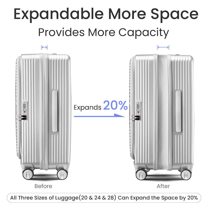 3 Piece PC Expandable Lightweight Carry On Luggage Sets with Front Pocket and Spinner Wheels & TSA Lock, for Men and Women