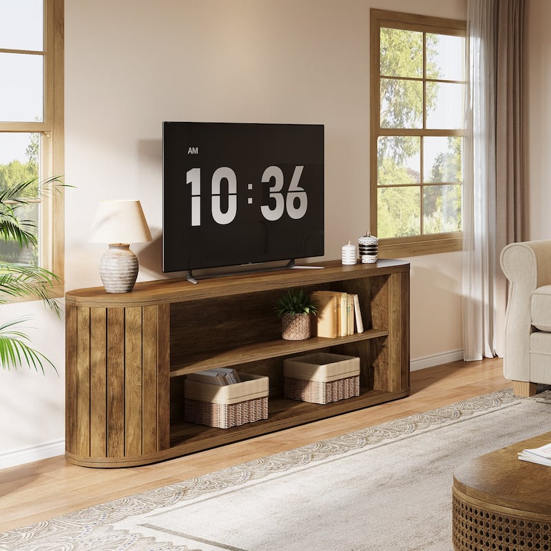 63" Farmhouse Entertainment Center with 3-Tier Storage Shelf