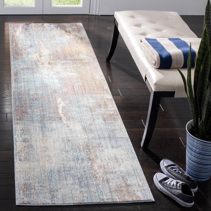 SAFAVIEH Monray Vincenza Modern Abstract Polyester Rug - 2'3" x 8' Runner - Slate/Ivory