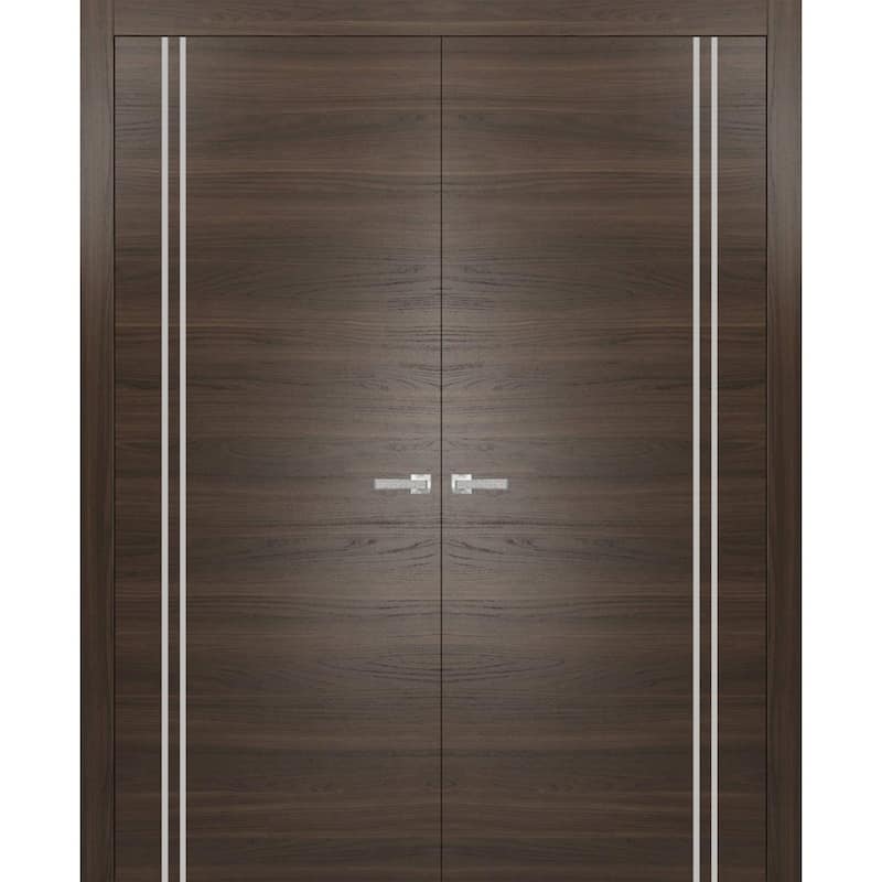 Solid French Double Doors 36 x 80 Planum 0310 Chocolate Ash with - Grey - 48" x 96" ( 2* 24x96)