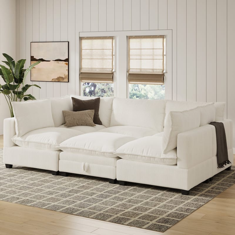 Chelsea Modern Pit Sectional Sofa, Cloud Fabric Modular Sofa with Plush Seat - 6-Seat - Armless - Pearl White