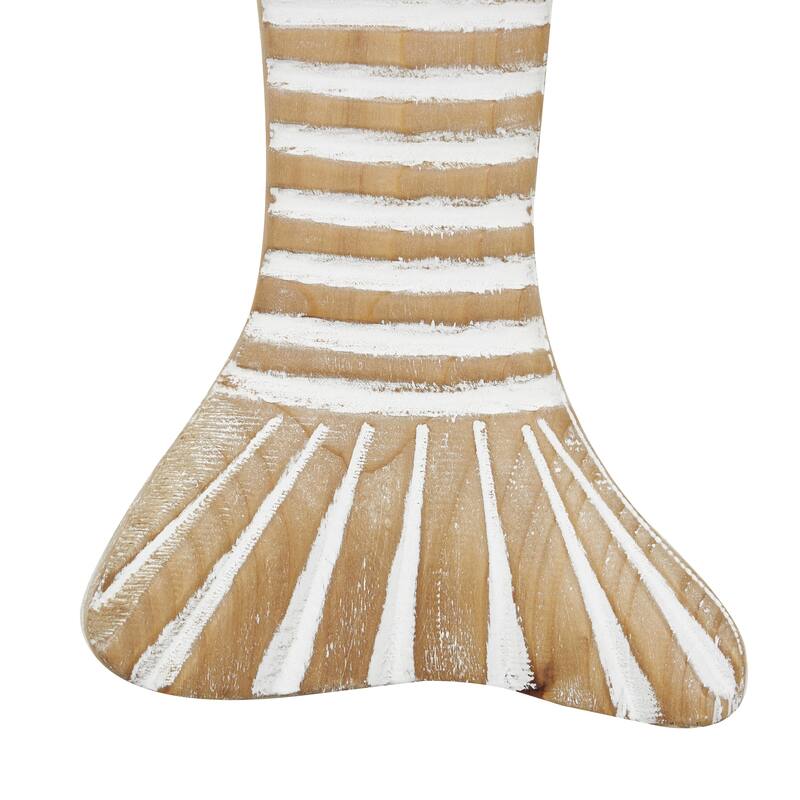 Wood Fish Home Wall Decor with White Stripes and Hanging Rope - Set of 2 Brown - Roche River Decor