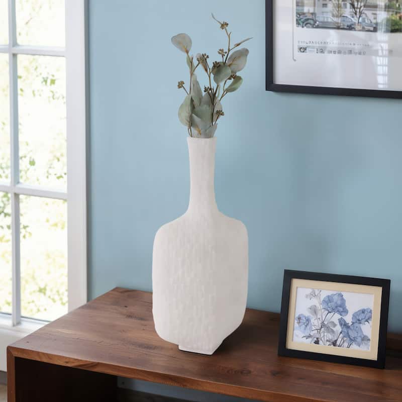 Resin Vase Mortsel Large Textured Square Neck Design - 19" White