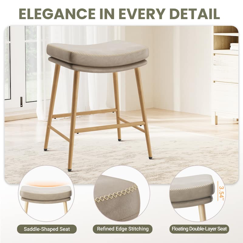 24 Inch Bar Stools with Footrest, Saddle Seat Backless Counter Stools for Kitchen Island