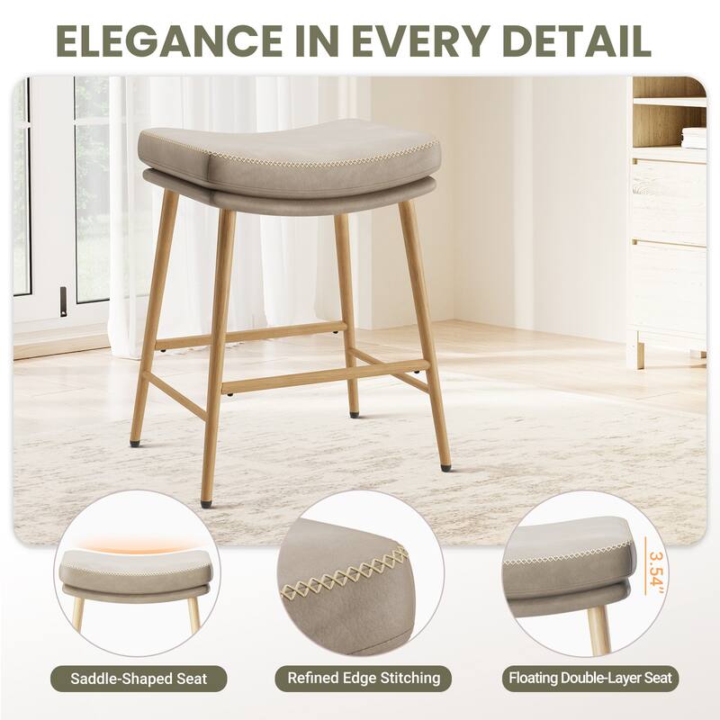 RENEWLINE Metal Bar Stools, 24 Inch Backless Counter Height Stools（Set of 2/3/4/6） with PU Leather Seat & Footrest