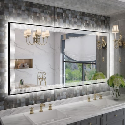 KIOTEE Metal Frame Frontlit & Backlit Anti-Fog Tempered Glass Bathroom Vanity Mirror Wall Mirror with ETL and 3-Year Warranty