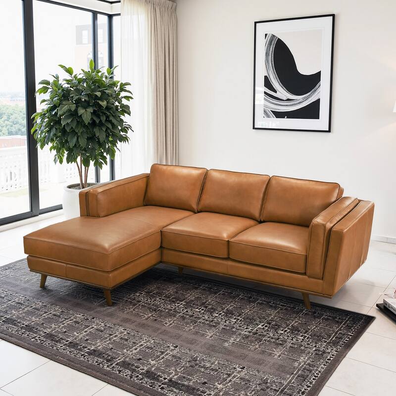 GDFStudio - Chase Genuine Leather 3-Seater 90.9" Left-Facing Sectional Sofa