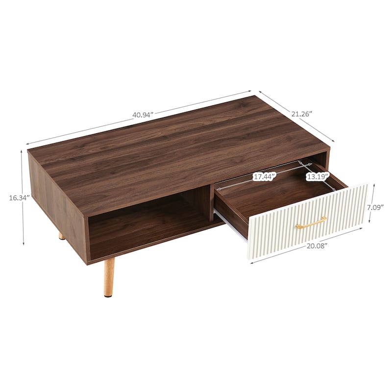 Modern Coffee Table with Drawer for Living Room,Solid Wood Legs