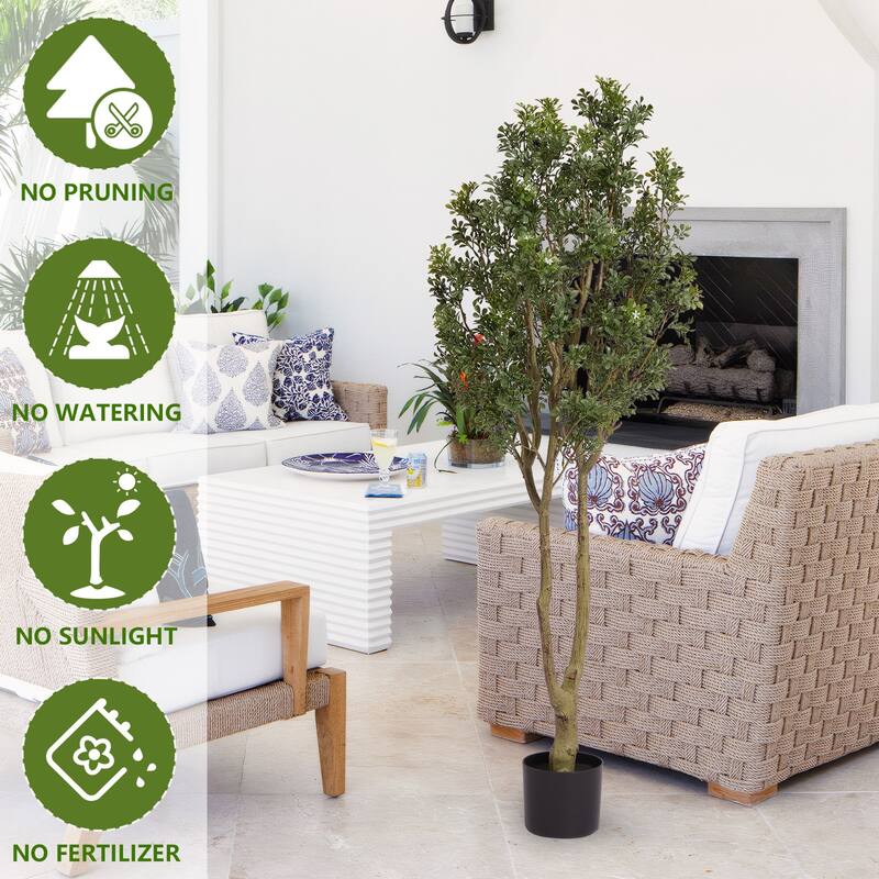 4FT Artificial Tree with Lifelike Leaves, Faux Green Plant in Pot, Greenery Potted Plant