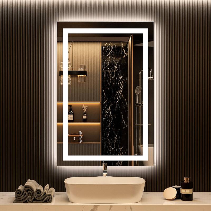 24x36 LED Mirror for Bathroom, Lighted Vanity Mirror for Wall, Dimmable, Anti-Fog, Shatter-Proof - White - White