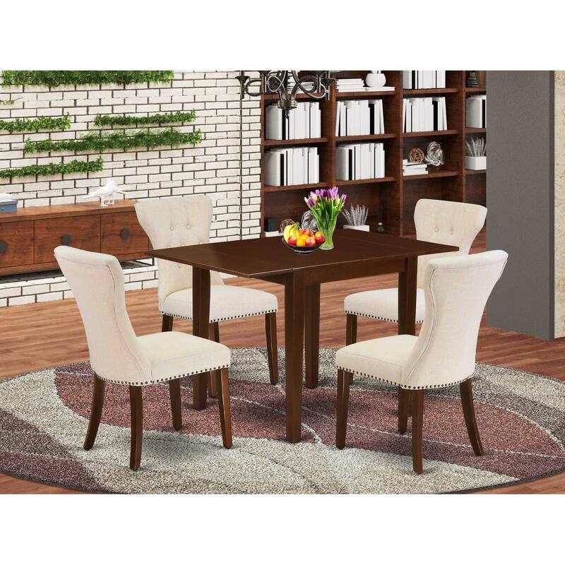 5-Piece Mahogany Finish Solid Wood Top - Rectangular Button Tufted Dining Room Set - Seats 4