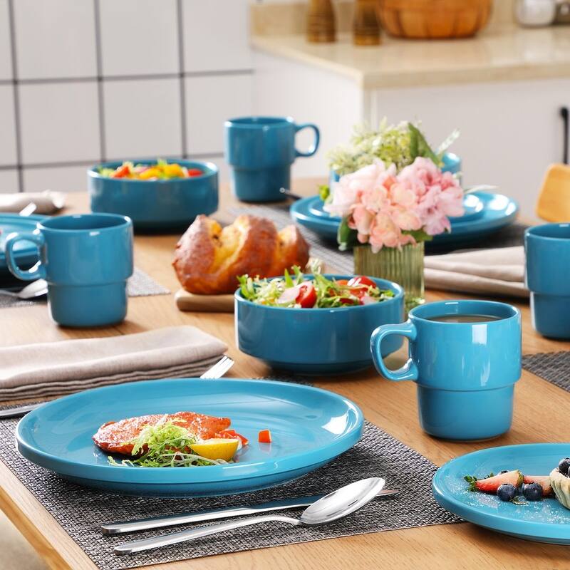 LOVECASA 16-Piece Round Dinnerware Set Stackable, Service for 4