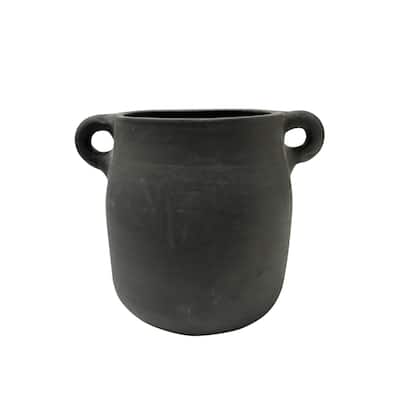 Terracotta Vase Natural Black H 8.1" & Dia 6.7" - Black