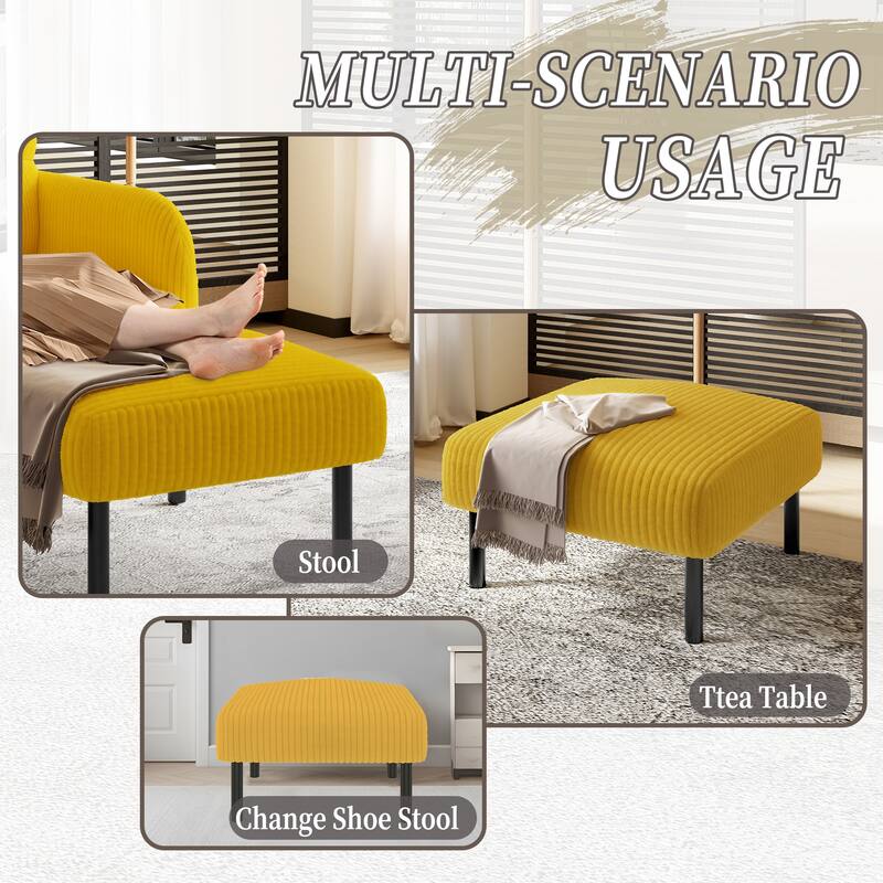Small Ottoman Footstool with Legs, Corduroy Fabric Ottoman Foot Stool with Soft Padded seat