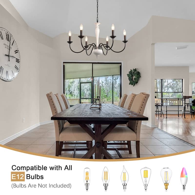 Modern Farmhouse 6-Light Candle Chandelier Light Fixture for Dining Room - W27.95"x H16.14" - N/A