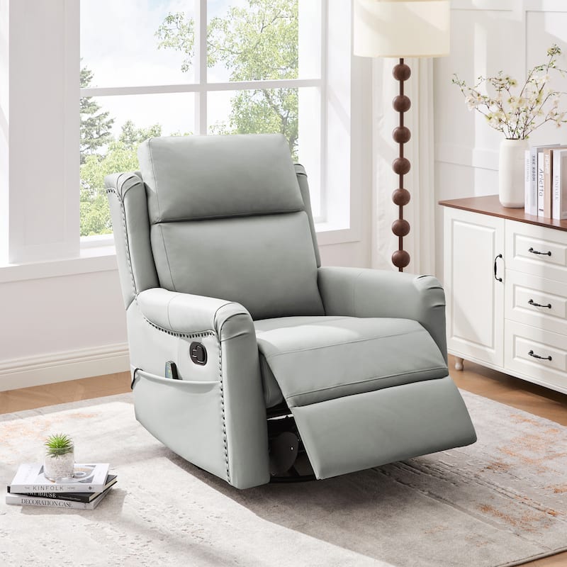 Christopher Knight Home - Modern Upholstered Swivel Recliner Chair with 8-Point Massage, Heating, and Storage Pocket - Grey