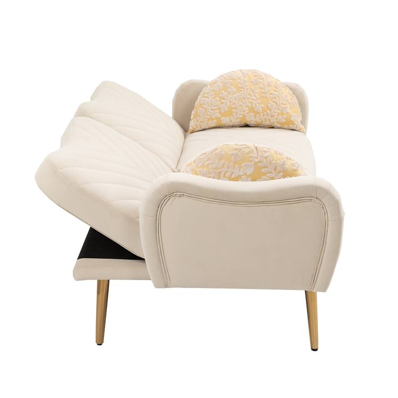 Mid Century Modern Velvet Love Seats Sofa with 2 Bolster Pillows