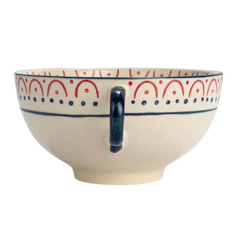 Stoneware Bowls with Handles and Pattern - 7.9"L x 6.1"W x 3.3"H