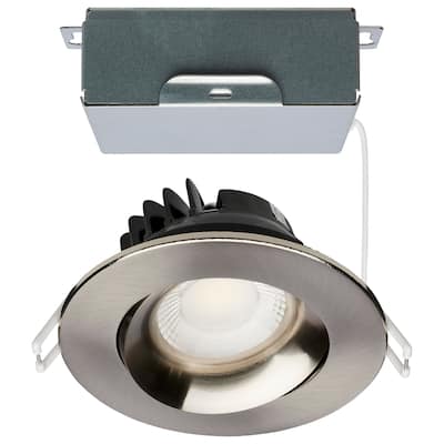 12W LED Direct Wire Downlight Gimbaled 3.5In CCT Selectable Round Remote Driver Brushed Nickel 840L - Brushed Nickel