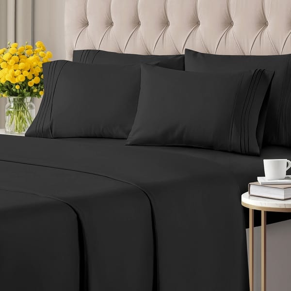 American Home Collection 6-Piece Deep Pocket Bed Sheet Set – 1800 Series – Wrinkle Free – Twin To King