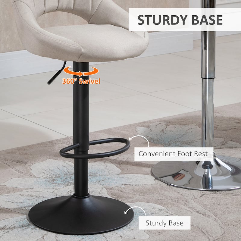 HOMCOM Modern Bar Stools Set of 2 Swivel Bar Height Chairs with Adjustable Height, Round Heavy Metal Base, and Footrest