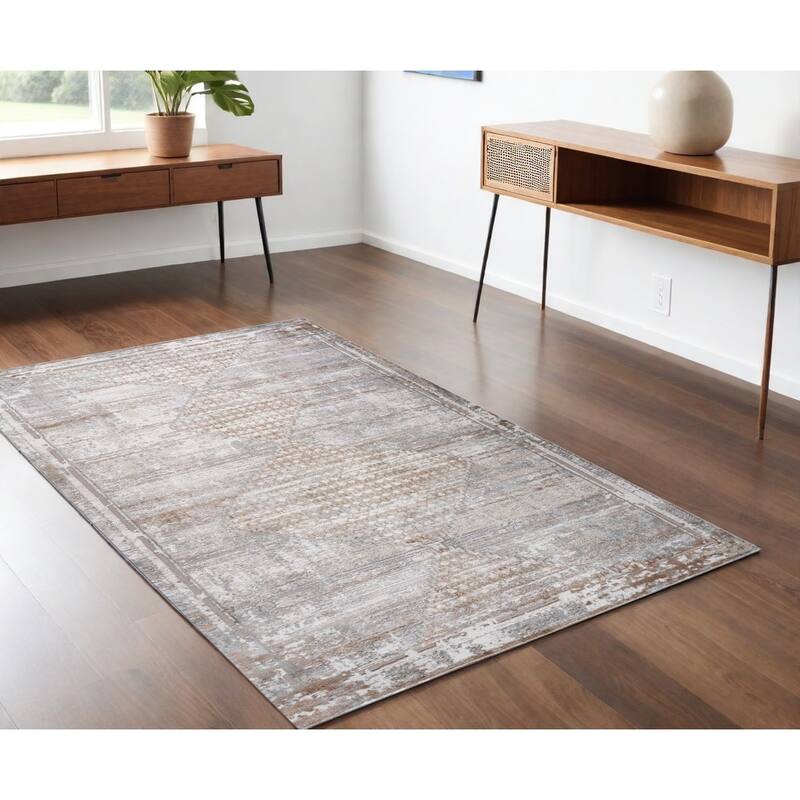 Bigan Distressed Abstract Stain Resistant Woven Durable Area Rug By HomeRoots - 4' X 6' - Gray and Brown - Rectangle