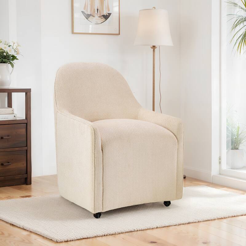 Upholstered Dining Chair With Casters - Beige