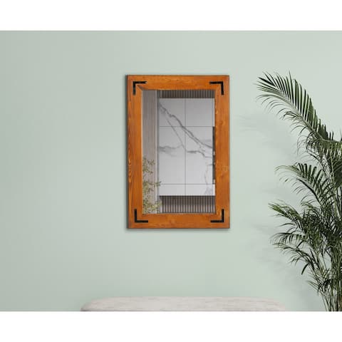 Natural Wood Framed with Metal Corner Bracket Mirror