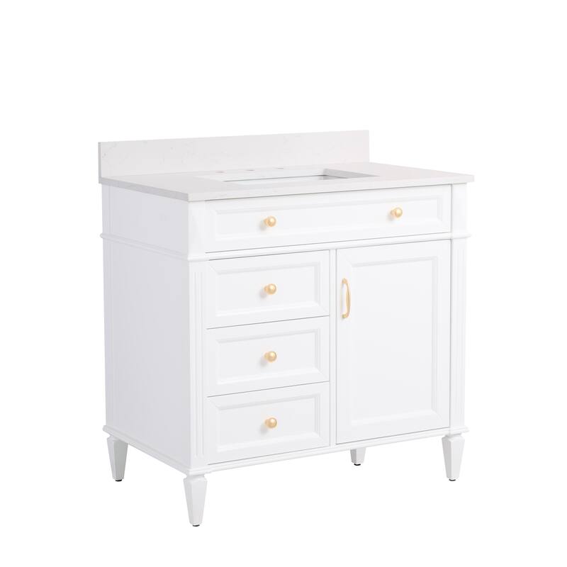 35''H Solid Wood Bath Vanity With Carrera White Quartz Top and Sink