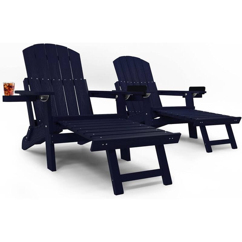 WINSOON Set of 2 HIPS Folding Adirondack Chair with Adjustable Backrest and Retractable Ottoman