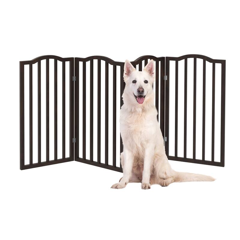 4-Panel Tall Indoor Foldable Dog Gate - 72x32-Inch Wood Freestanding Pet Fence - Brown