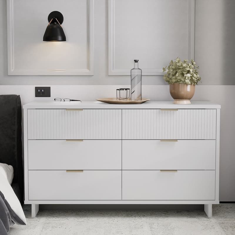Manhattan Comfort Granville 55.07" Modern Double Wide 6 Drawer Dresser - White