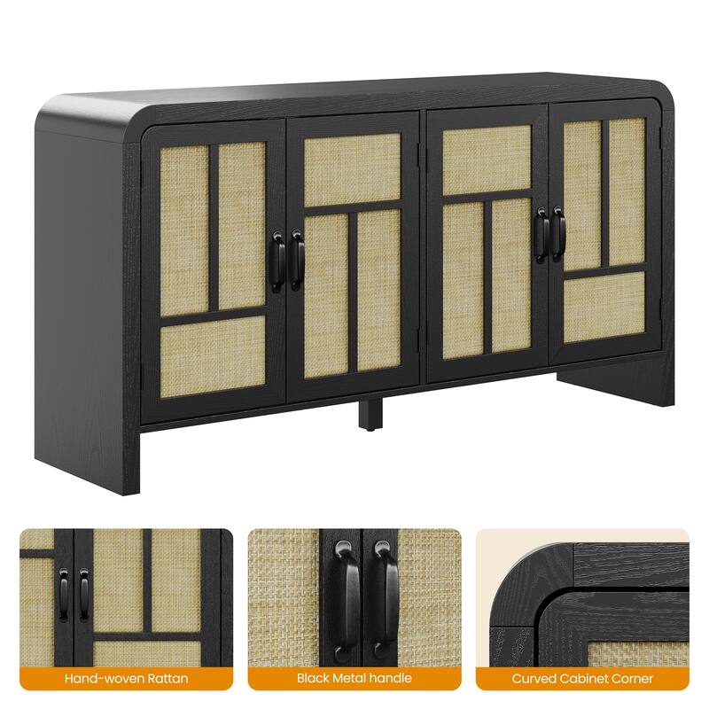 Rattan Sideboard Buffet Cabinet with 4 Doors