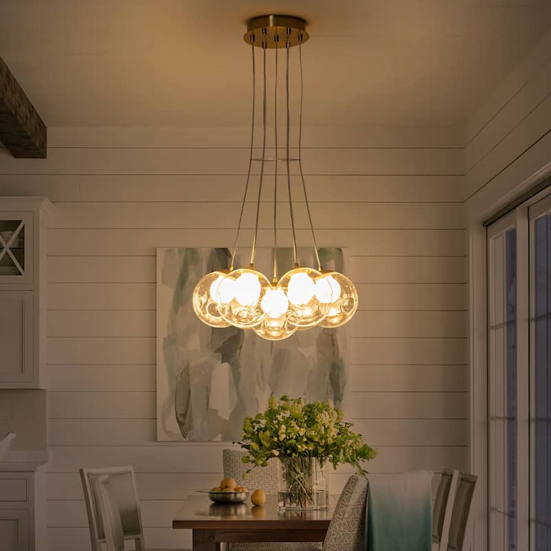 Modern Textured Glass Globe Pendant Light Frosted Shade Dining Room