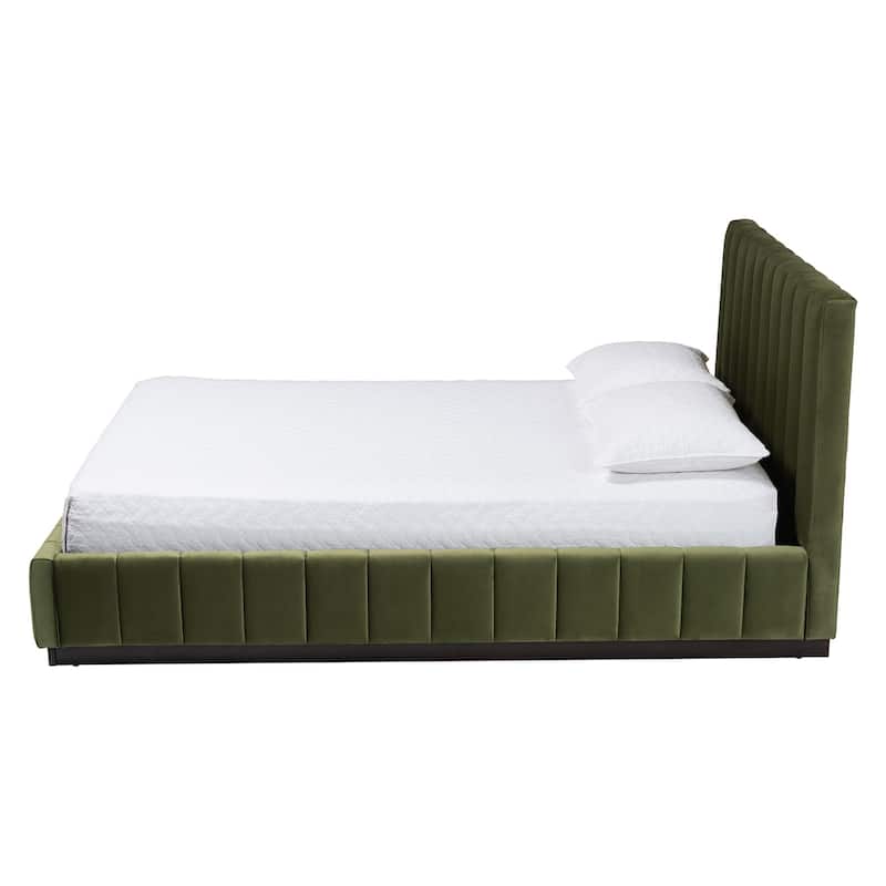Granger Velvet Upholstered Platform Bed with Channel Tufted Headboard, Modern Low Profile Bed Frame