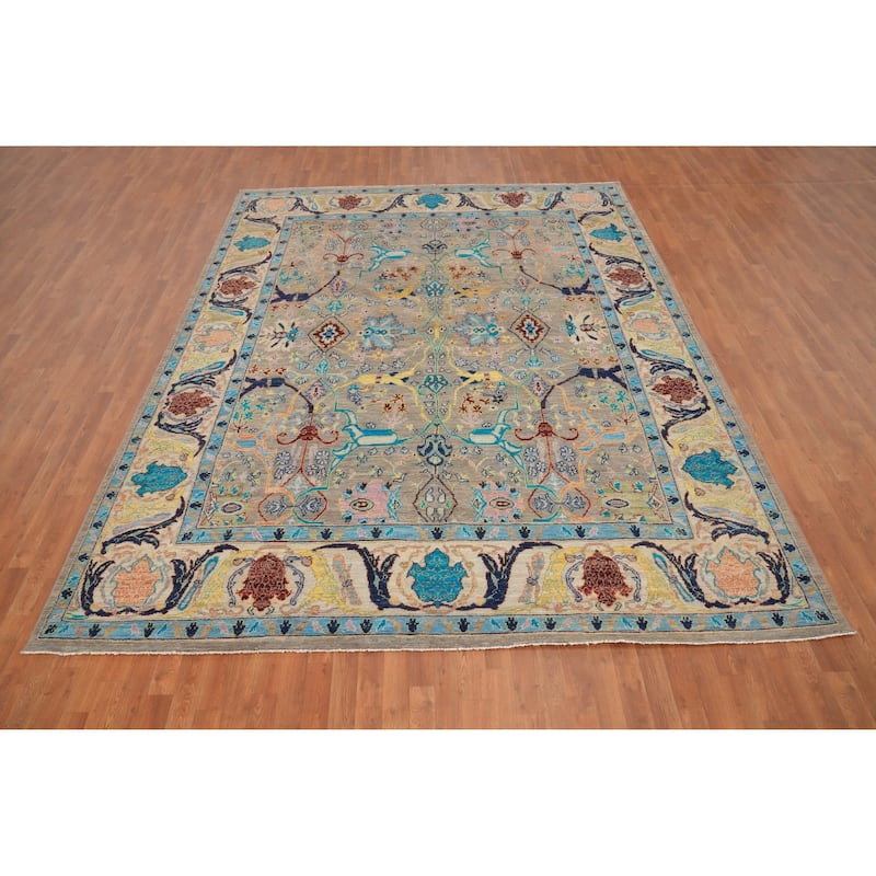 Hand Knotted Oriental 100% Wool Carpet Traditional Floral Greys & Charcoal Ziegler Area Rug - 11' 7'' X 9' 0''