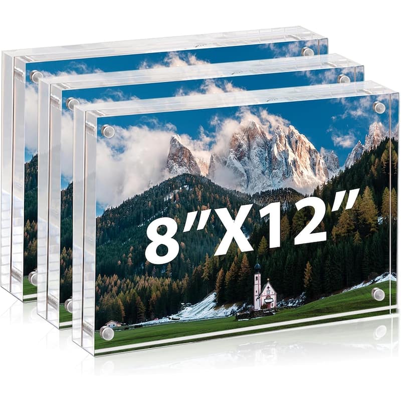 BP4U™ Magnetic Picture Frame, Double-Sided Tabletop Acrylic Picture Frame Freestanding for Desktop Display(3-Pack) - 8"x12"