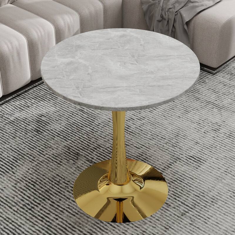 27.6" Mid-Century Modern Style Dining Table, Accommodates 2-4 People, Featuring A Round Light Gray Textured Marble Tabletop