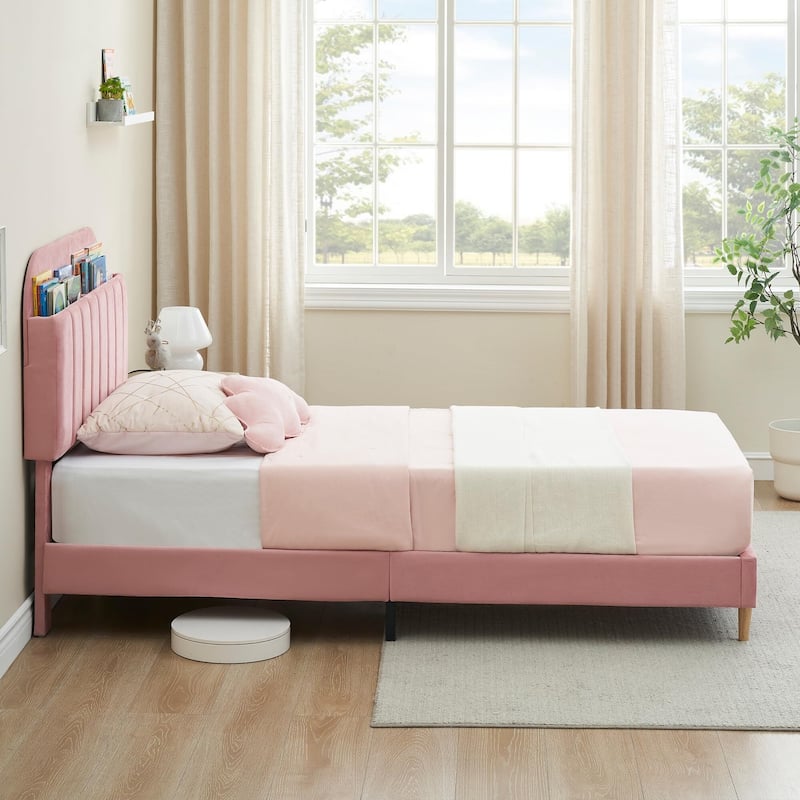 Twin/Twin XL/Full Size Bed Frame with Bookcase Headboard