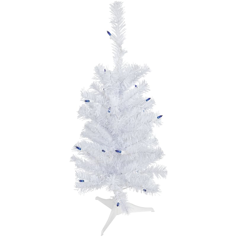 2' Woodbury White Pine Slim Artificial Christmas Tree, Blue Lights - 2 Foot