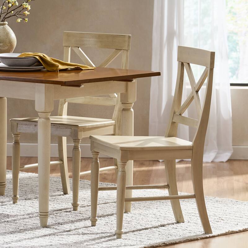 Indoor Acacia Wood Dining Chairs with X-Back Design, Set of 2