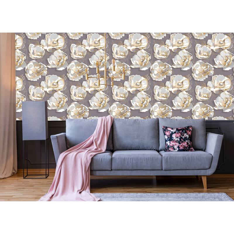 Gold Anemone Flowers on Gray Background Removable Wallpaper - 24'' inch x 10'ft