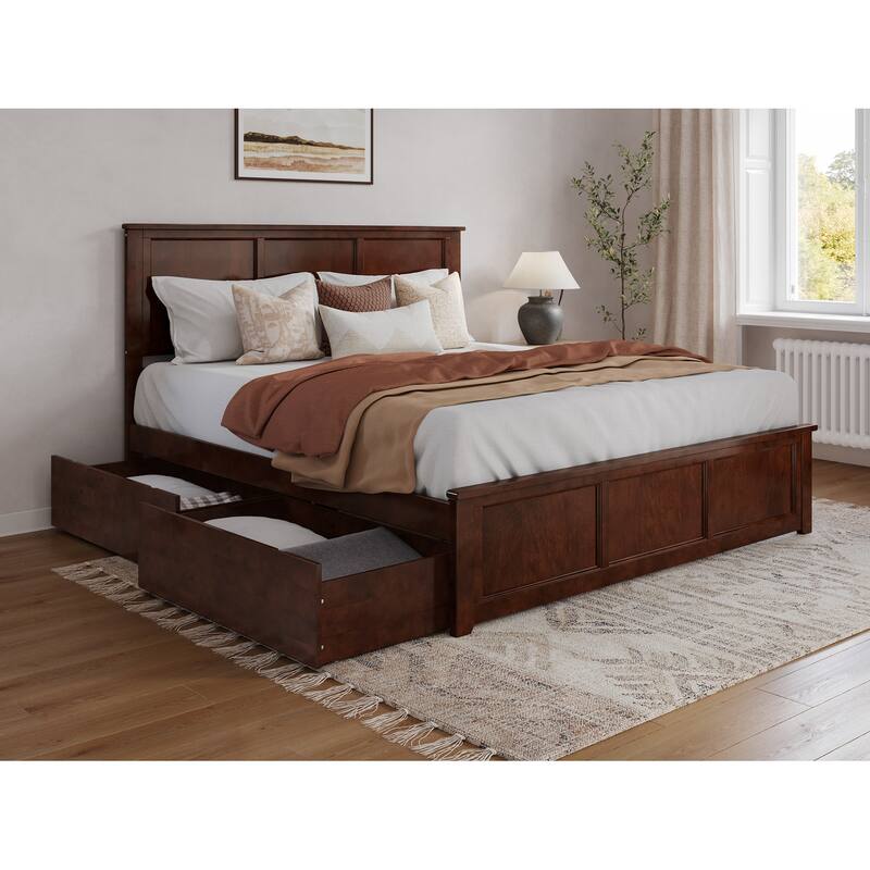 Madison Platform Bed with Matching Footboard with Storage Drawers - Walnut - King