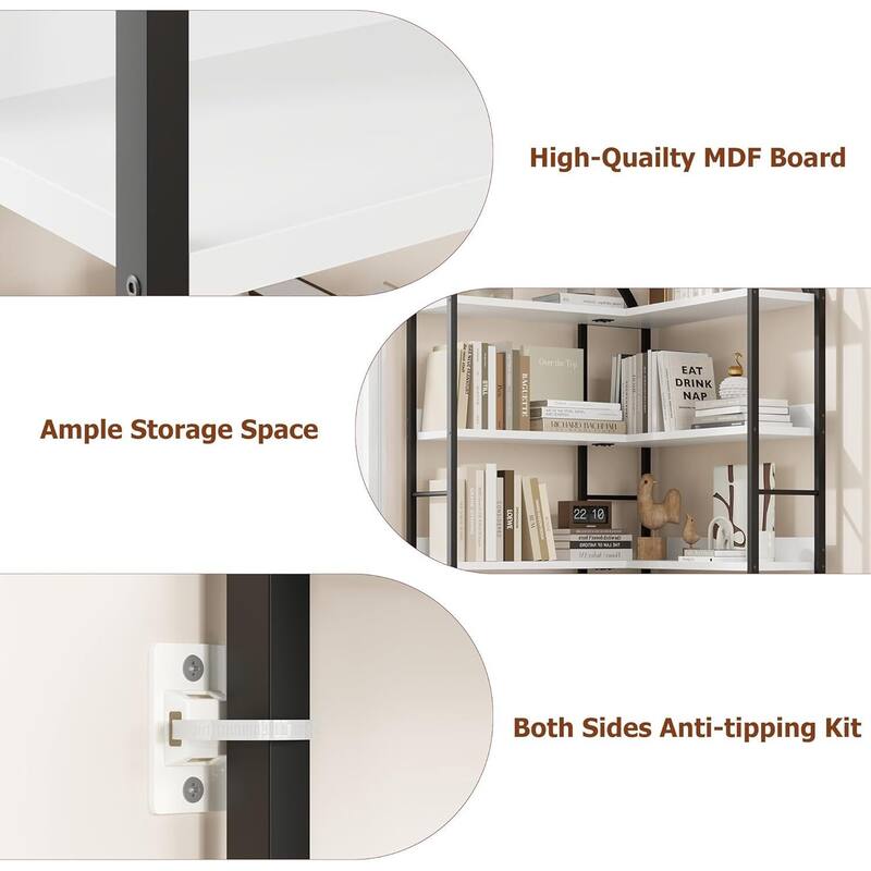 5-Tier L-Shaped Corner Bookshelf, Freestanding Storage Display Shelf for Living Room - N/A
