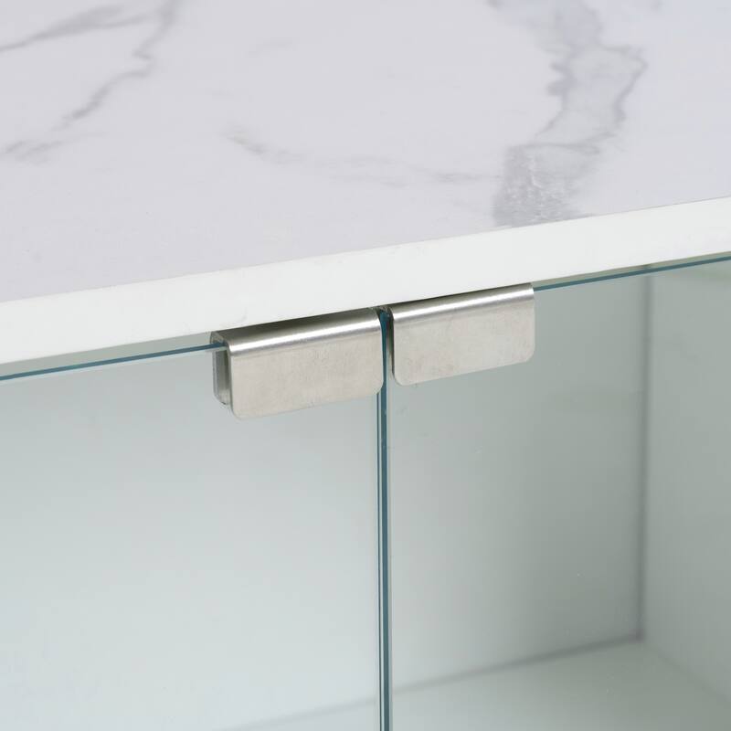 Modern APP Controlled LED TV Stand for TVs Up to 105'', Faux Marble Tabletop Media Console with Tempered Glass Doors & 2 Drawers