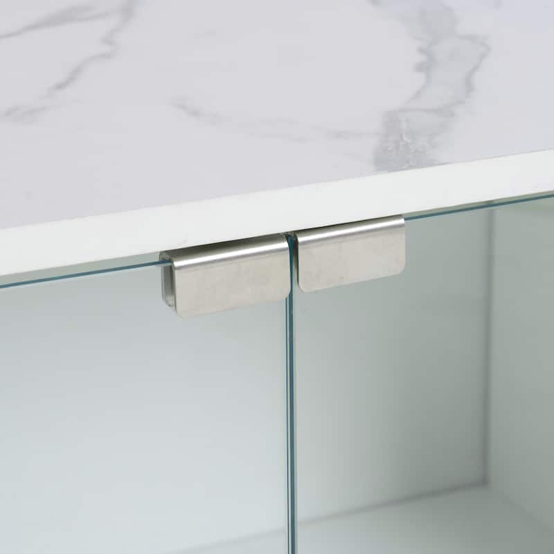 White 94.5" TV Stand with Tempered Glass Doors, Drawers & Cabinets for TVs Up to 105"